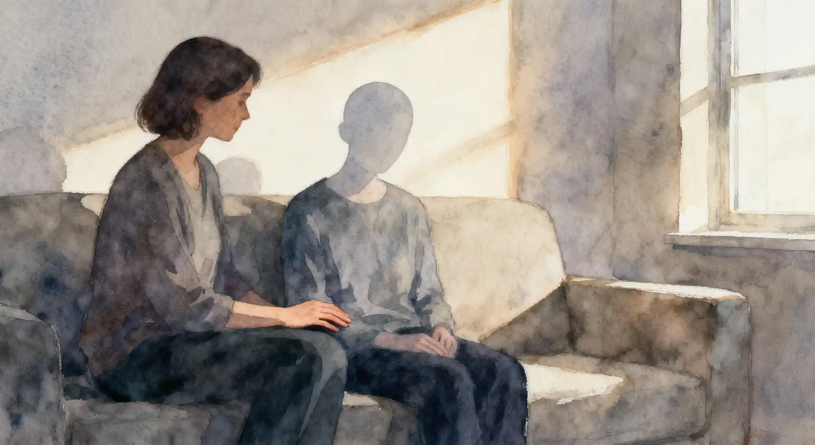 Friend quietly supporting someone grieving