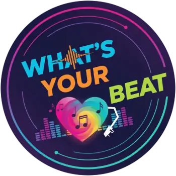 What's Your Beat circular logo - colorful waveform W icon on dark background