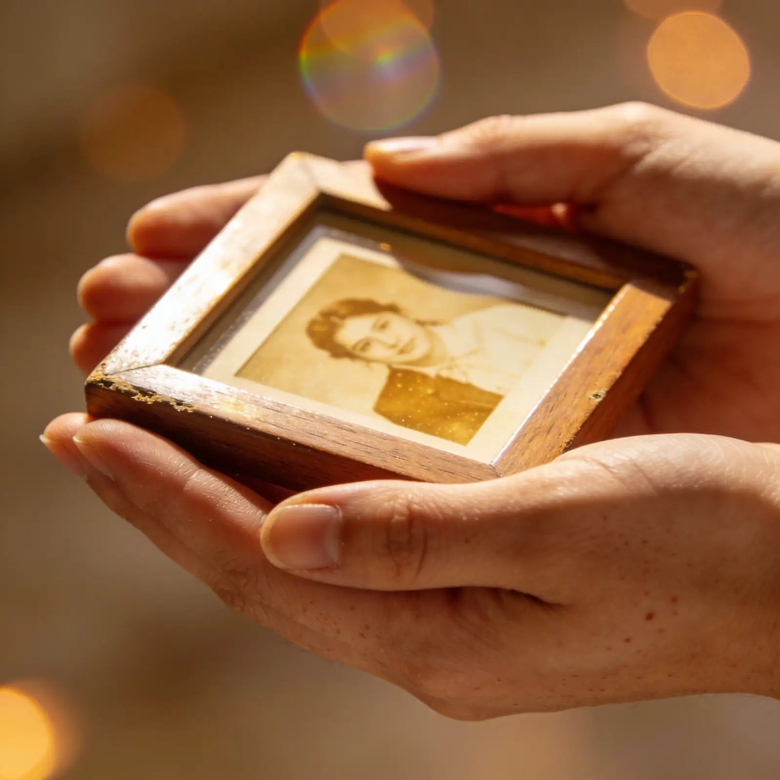 Hands holding a keepsake, soft warm light — meaningful graduation gift