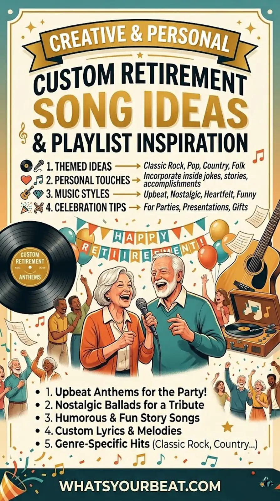Custom retirement song ideas — a personalized song tribute at whatsyourbeat.com
