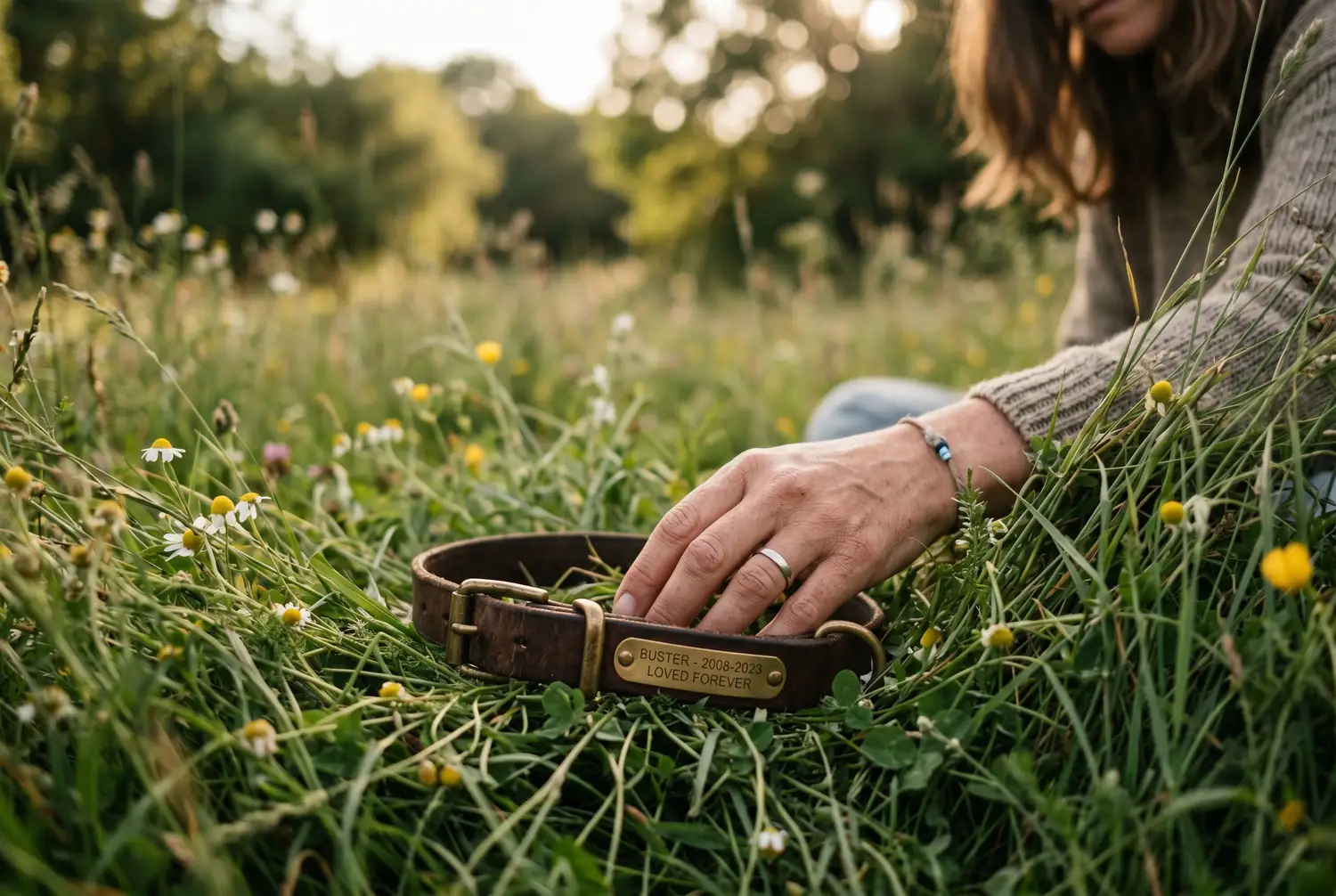 A quiet, reflective moment honoring a pet's memory